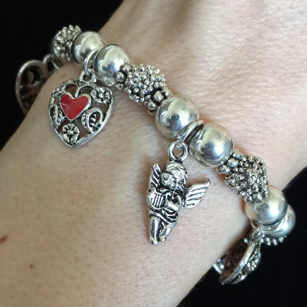 Hearts and Angels Silver Tone and Red Charm Bracelet - Picture 5 of 12